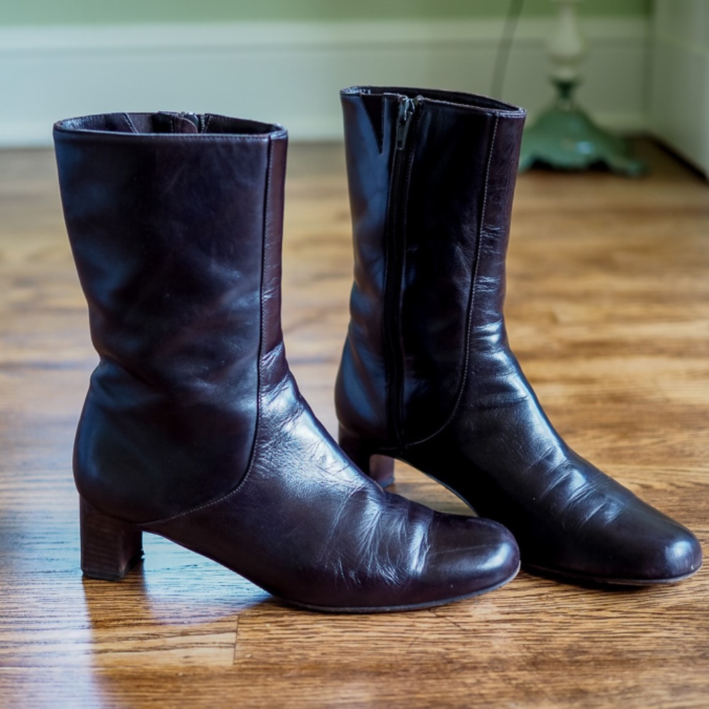 COLE HAAN Brown Italian Leather Mid-Calf Boots 7 B